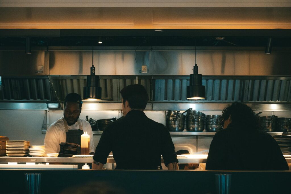 Restaurant kitchen representing cash-intensive food service business vulnerable to MCA debt