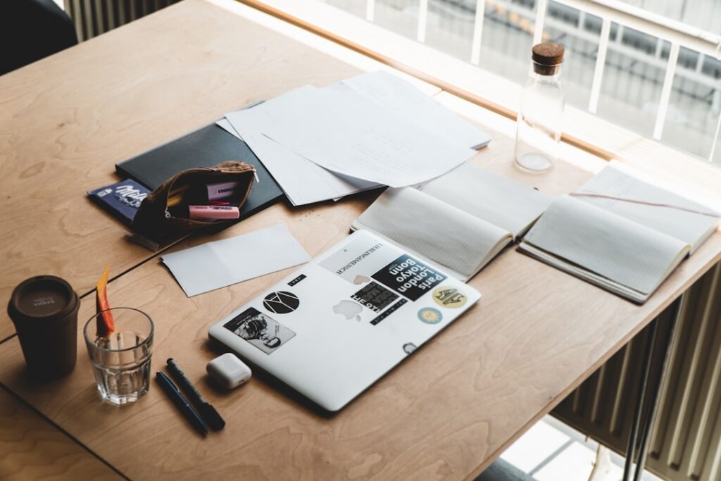 UCC-1 lien filing documents and business asset records on an office desk