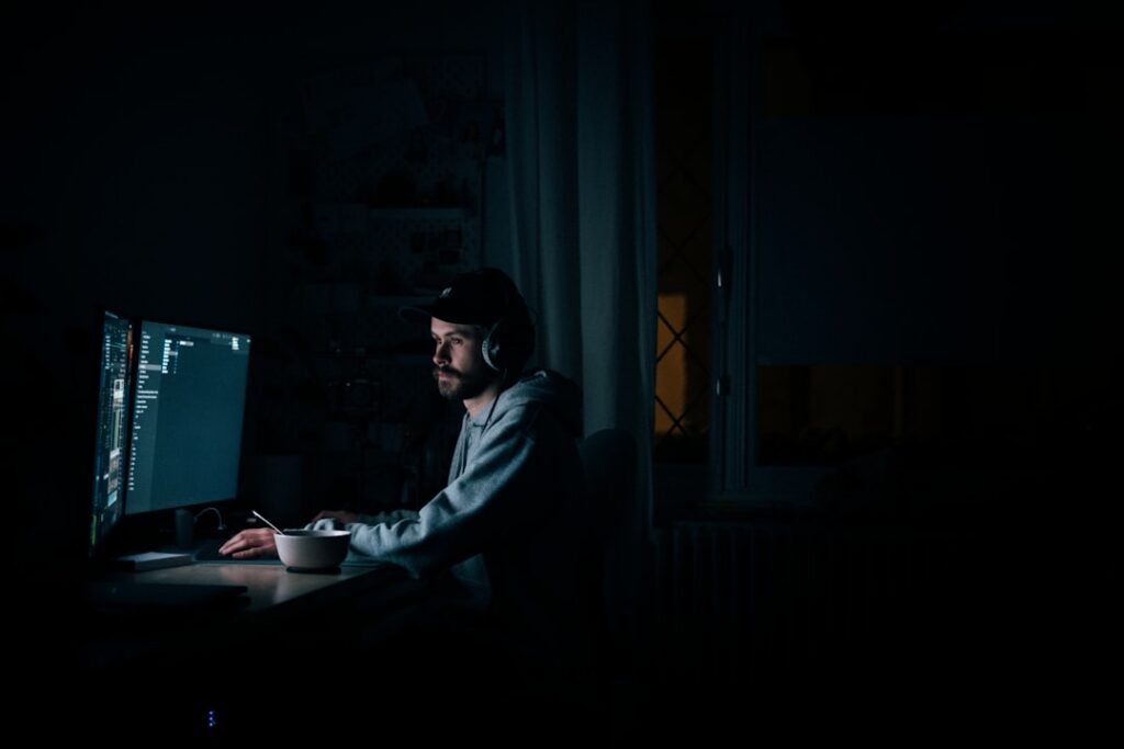 Small business owner reviewing finances late at night