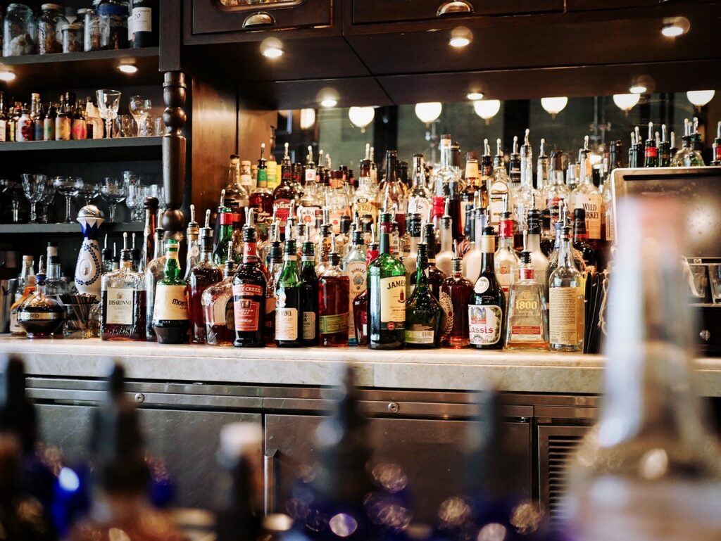 Framed liquor license certificate displayed on a bar wall