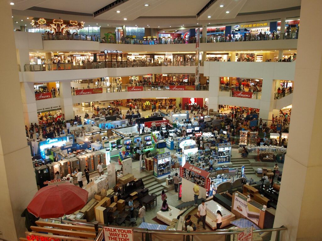 Damaged retail store interior showing water damage after a flood