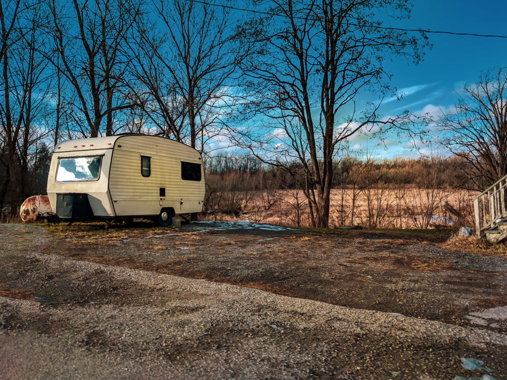 Empty summer camp grounds and buildings during the winter off-season