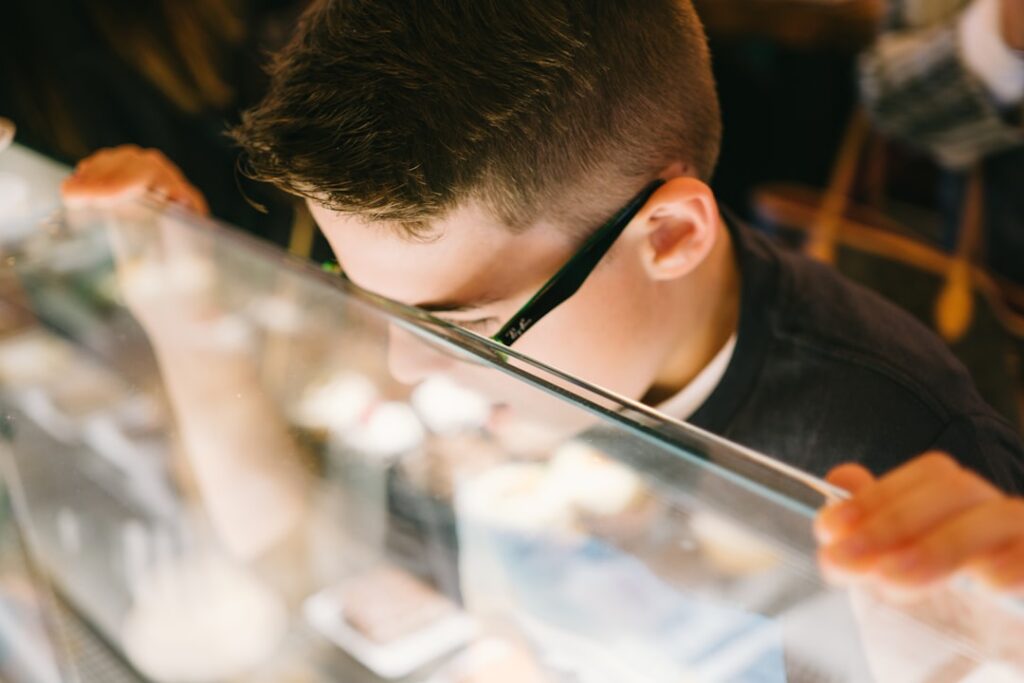 Business owner examining the fine print of a financing contract