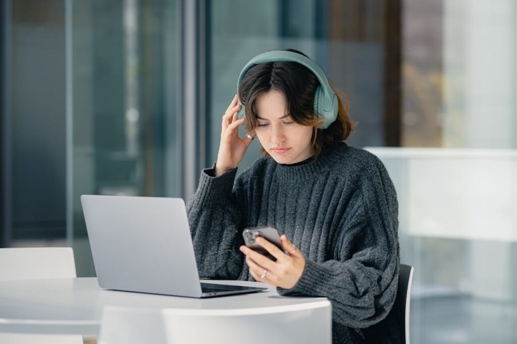 Worried business owner looking at a bank notification about a frozen account
