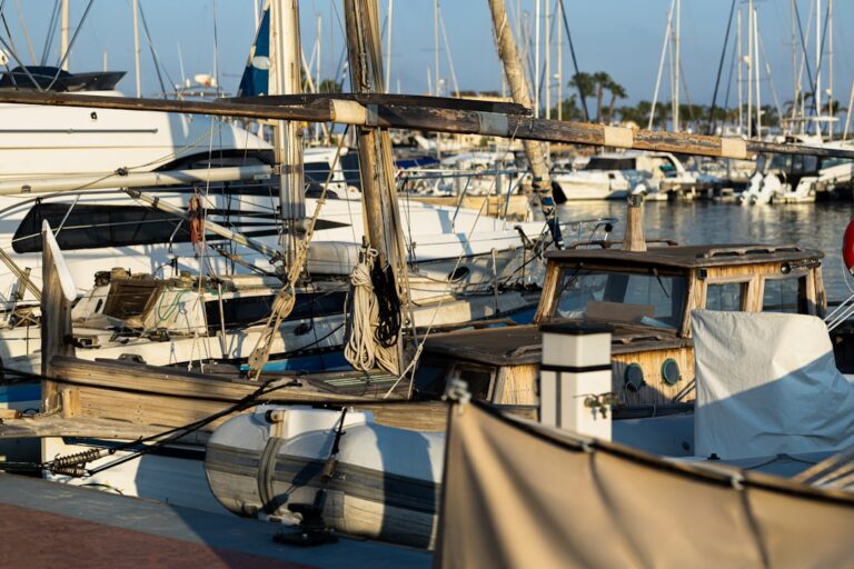 Marina business owner reviewing financial paperwork at the dock
