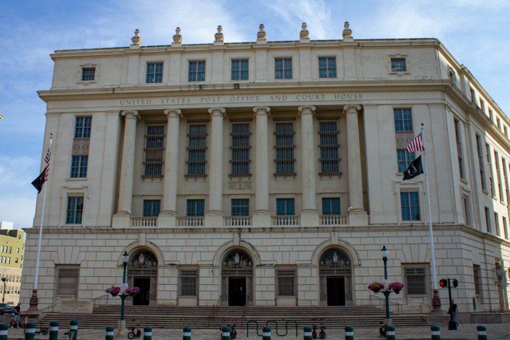 Federal government building representing regulatory oversight of MCA funders