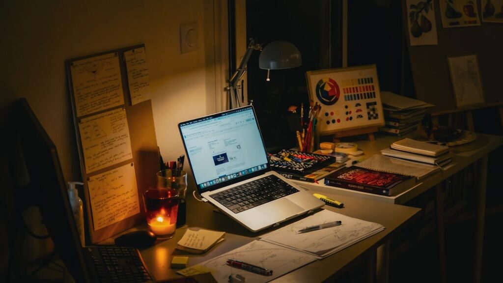 Business owner reviewing a financing contract alone at night