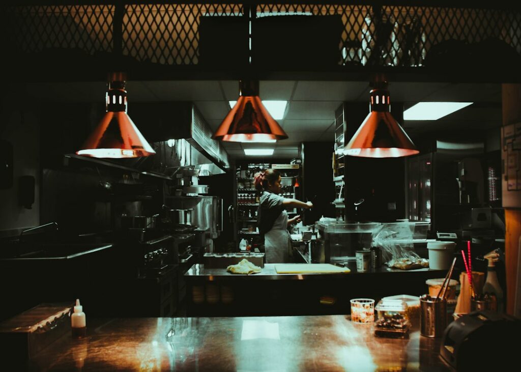 Commercial kitchen equipment in a shared commissary space