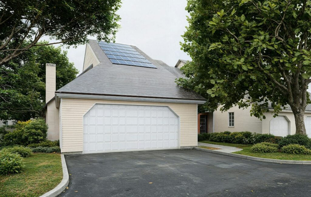 Solar installation crew mounting panels on a home roof