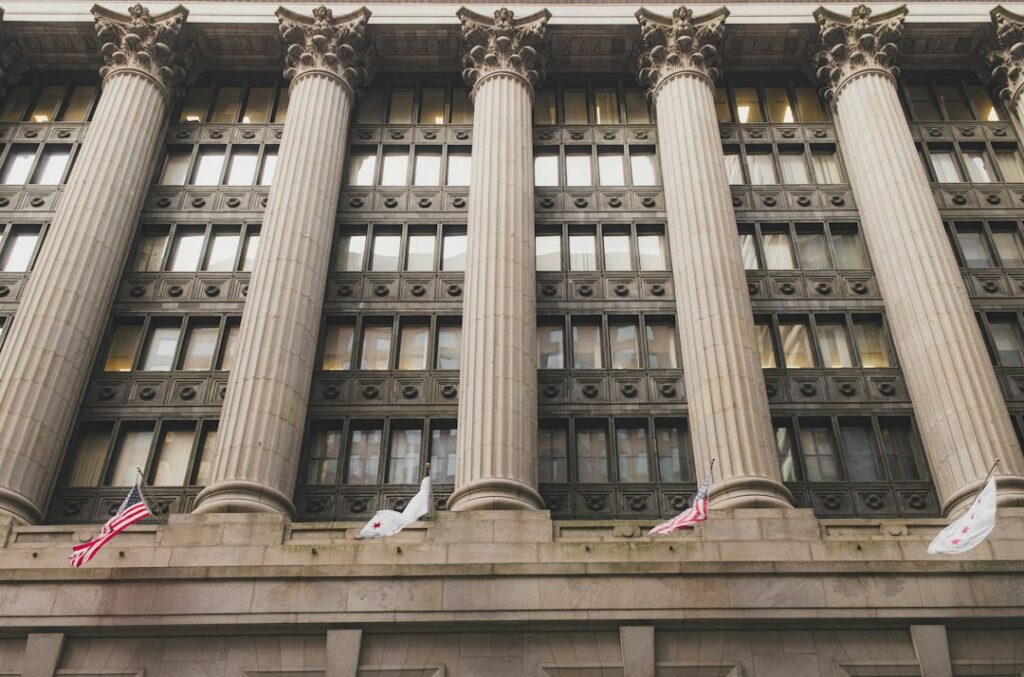 Exterior of a U.S. courthouse building with columns