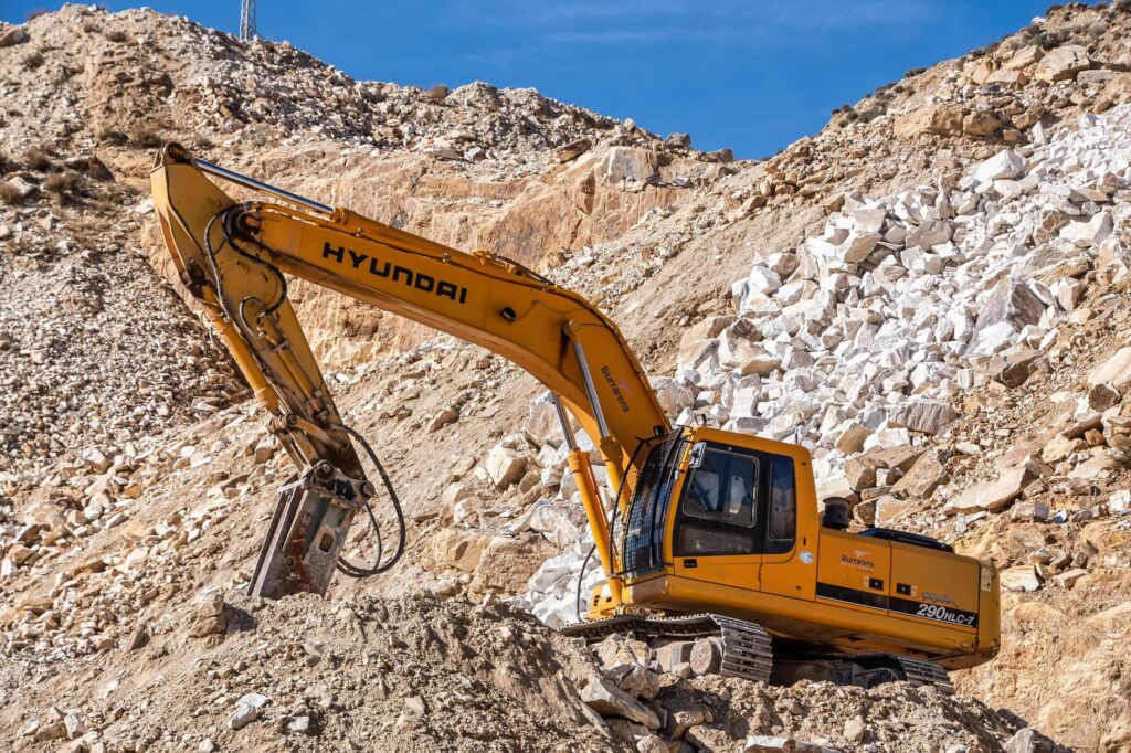 Heavy equipment in a small contractor yard
