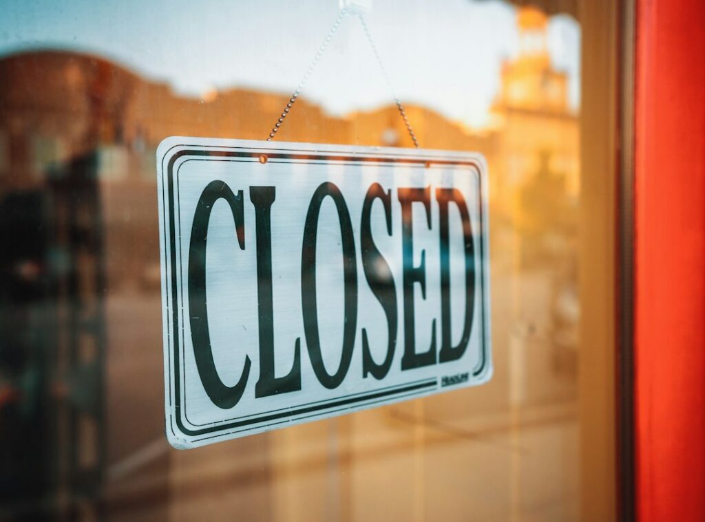 Small shop door with a closed sign