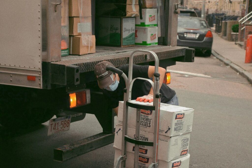 Truck loaded with holiday lighting inventory