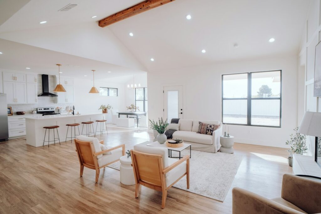 Flooring contractor finishing a job
