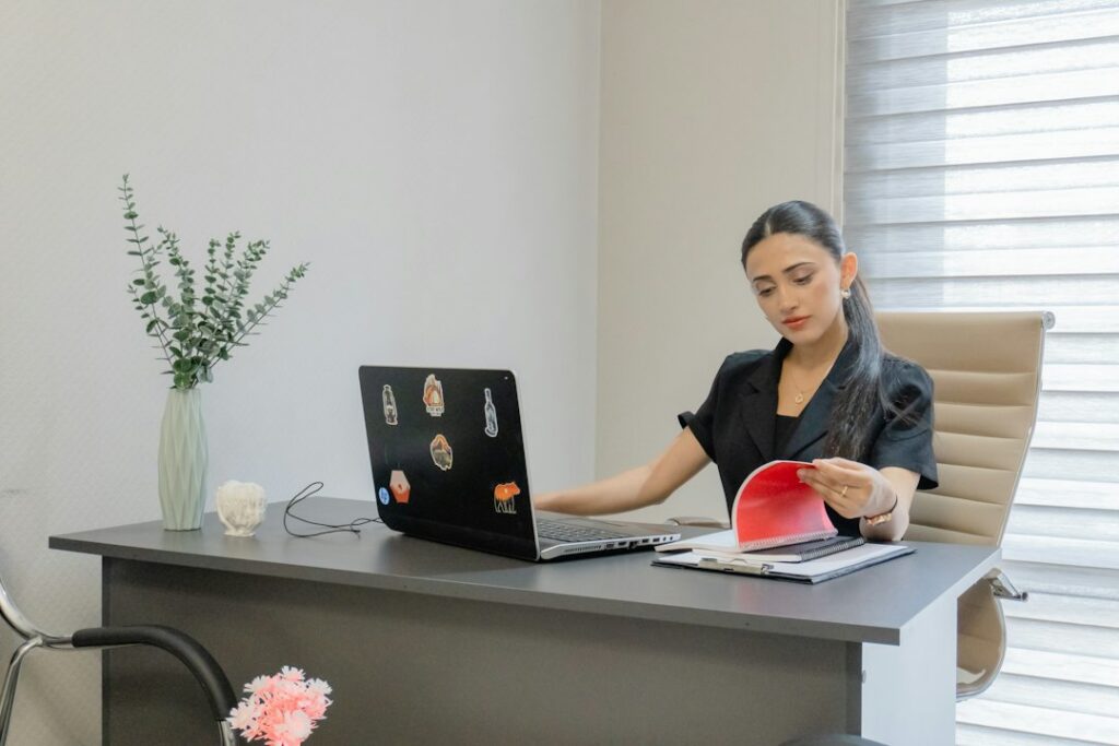 Business owner reviewing financing contracts
