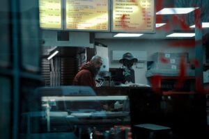 Business owner reviewing sales tax paperwork